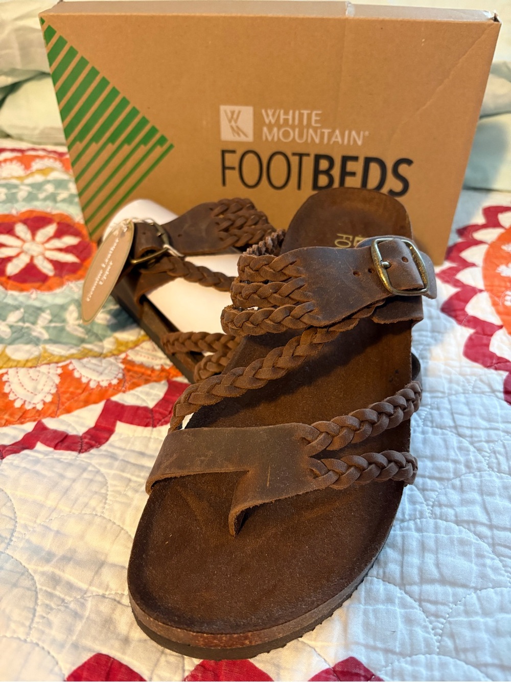 White Mountain Brown Braided Suede Footbed Sandals with Buckle size 10